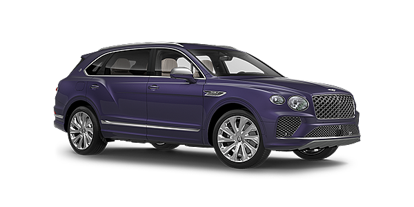 Bentley Surrey Bentayga Extended Wheelbase Mulliner luxury SUV front three quarter in Tanzanite Purple paint